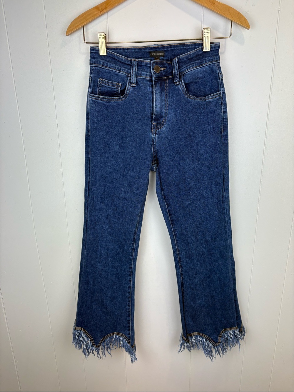 Trendy Fringe Dark Wash Blue Jeans